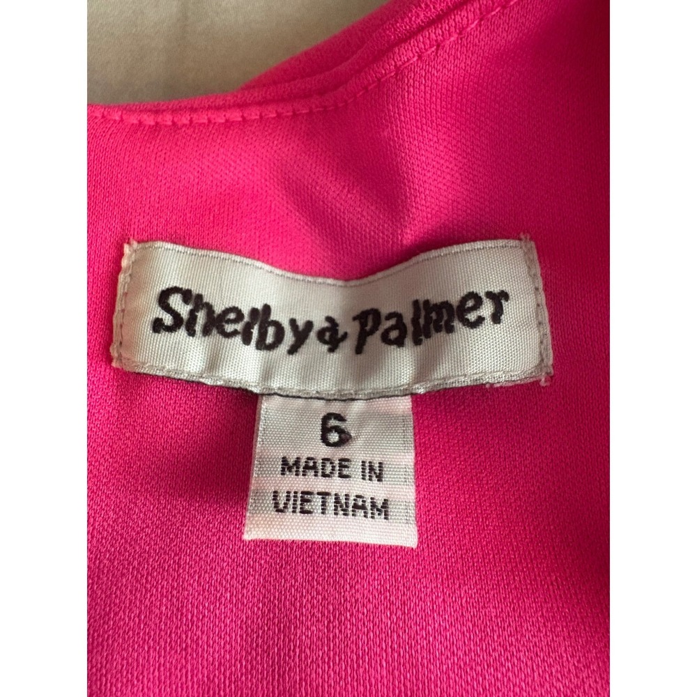 Shelby & Palmer Pink Faux Wrap Dress Flutter Sleeve Belted Midi Size 6 - Picture 4 of 6